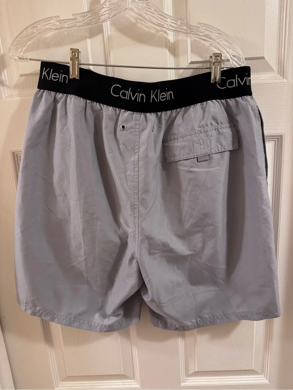 Calvin Klein Light Gray Men’s Swim Trunks with Black Waistband
